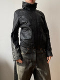 Vintage genuine leather Kaporal short bomber jacket high neck in between seasons