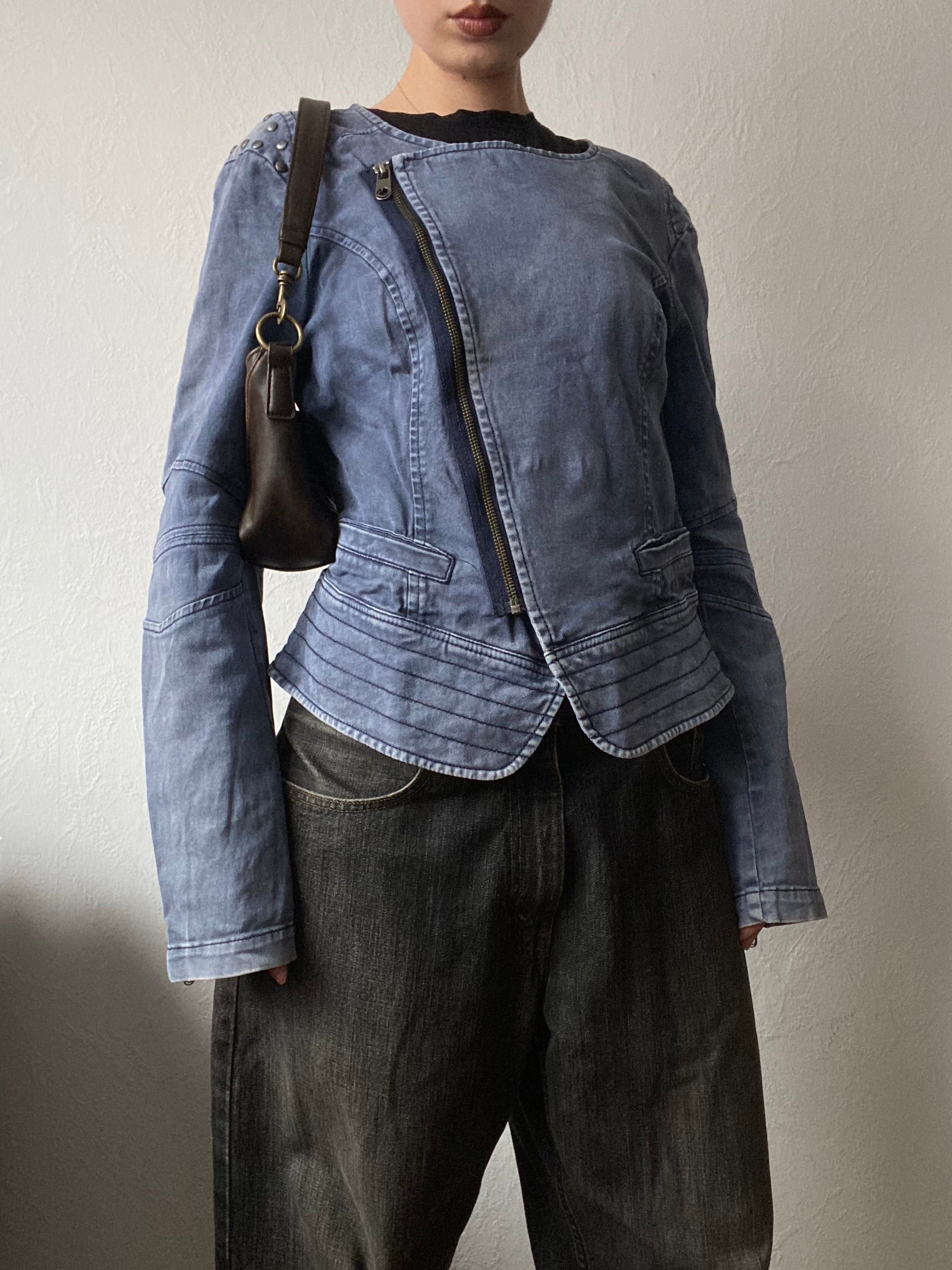Vintage 98% cotton short light blazer jacket asymmetrical studded shoulders spring summer