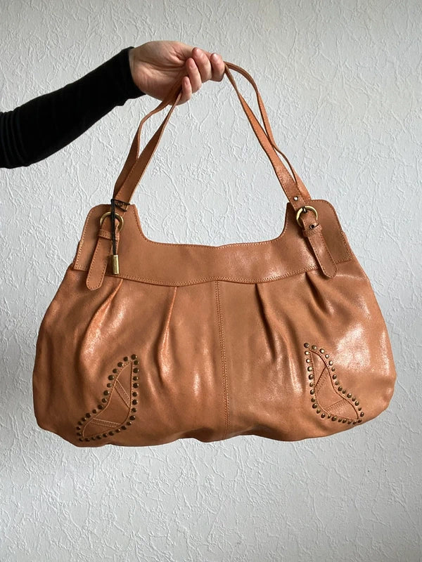 Vintage High quality genuine leather large studded Handbag