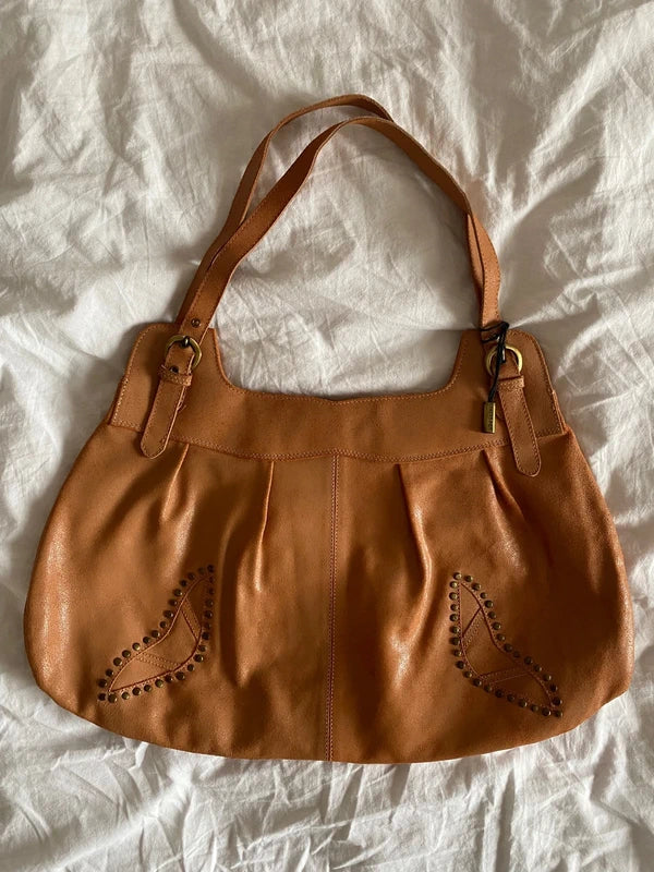 Vintage High quality genuine leather large studded Handbag