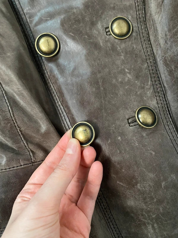Vintage genuine leather napoleon jacket double buttoned