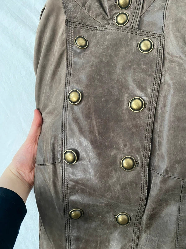 Vintage genuine leather napoleon jacket double buttoned