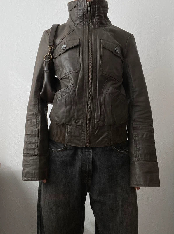 Vintage genuine leather biker jacket