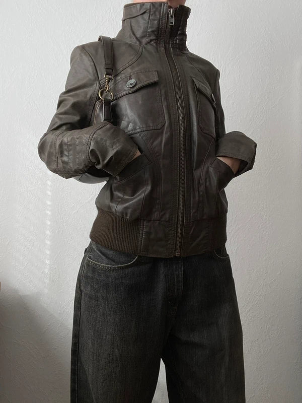 Vintage genuine leather biker jacket