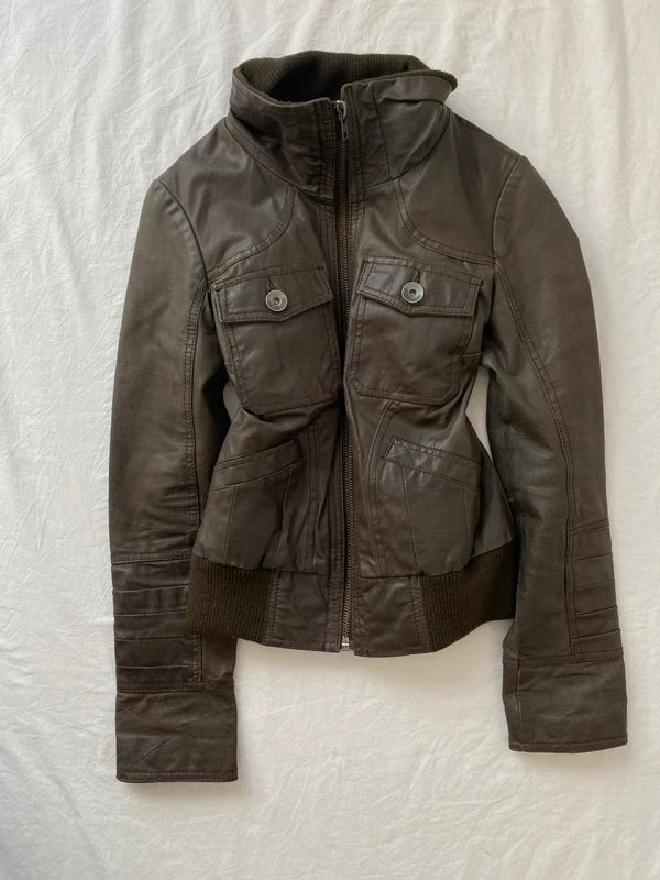 Vintage genuine leather biker jacket