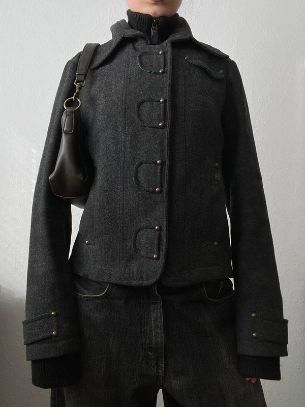 Vintage 65%wool short coat super High Quality Crazy Details Archive