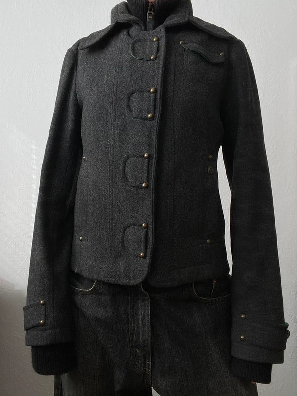 Vintage 65%wool short coat super High Quality Crazy Details Archive