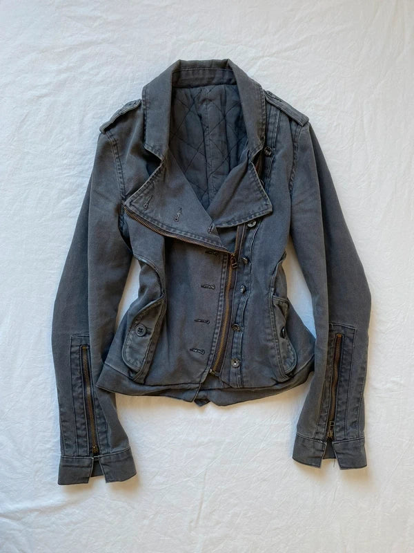 Vintage unique asymmetrical buttoned jacket 2 ways of wear