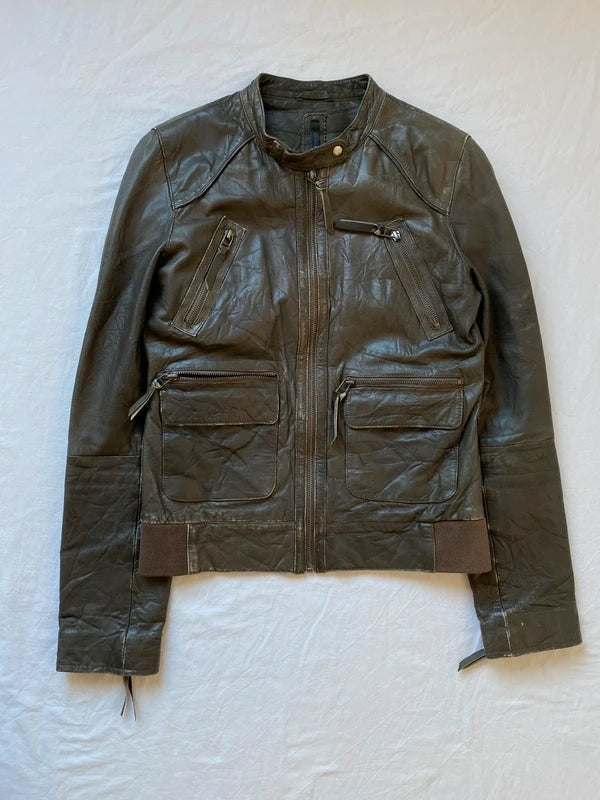 Vintage genuine leather biker jacket high quality