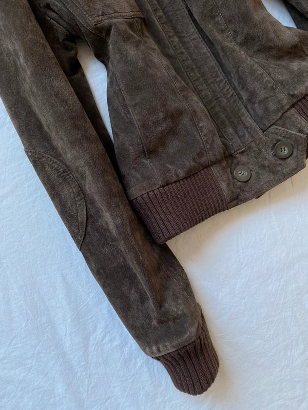 Vintage genuine suede leather jacket high neck