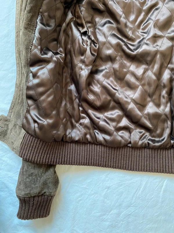 Vintage genuine suede leather jacket high neck