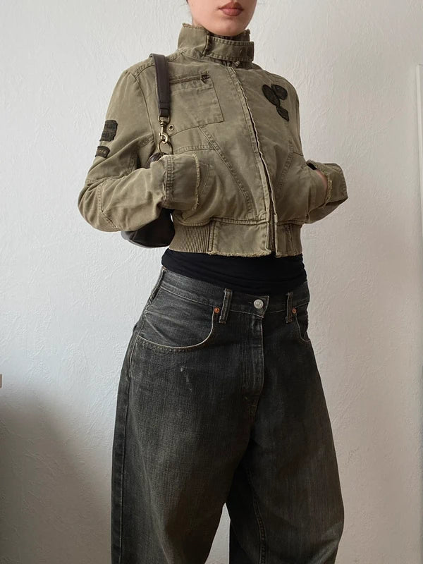 Vintage 100% cotton short light bomber jacket spring summer