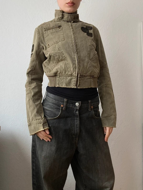 Vintage 100% cotton short light bomber jacket spring summer