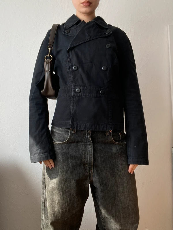 Vintage 100% cotton Short unique pea coat light spring summer