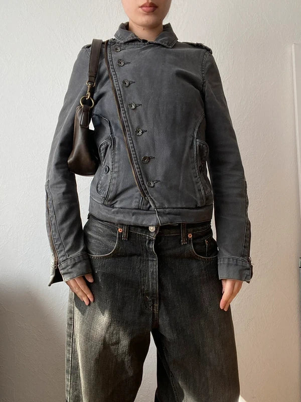 Vintage unique asymmetrical buttoned jacket 2 ways of wear