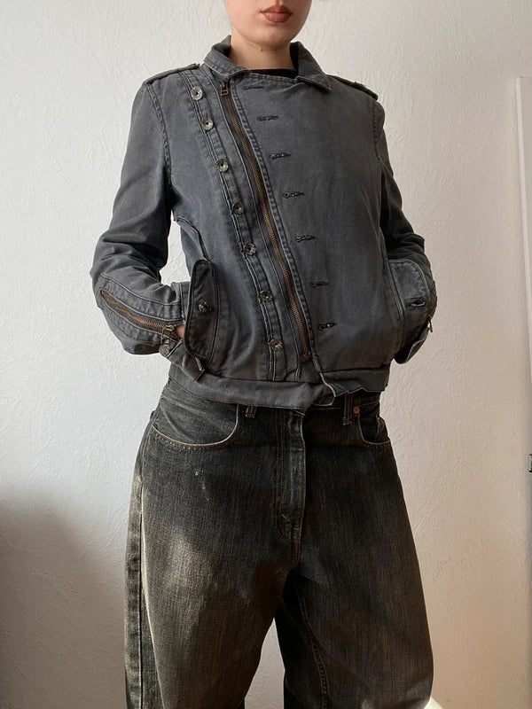 Vintage unique asymmetrical buttoned jacket 2 ways of wear