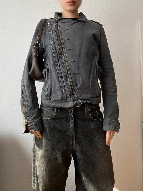 Vintage unique asymmetrical buttoned jacket 2 ways of wear