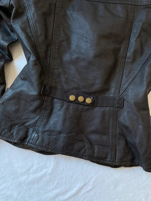 Vintage genuine leather high quality short blazer spring summer