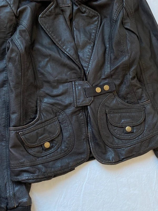 Vintage genuine leather high quality short blazer spring summer