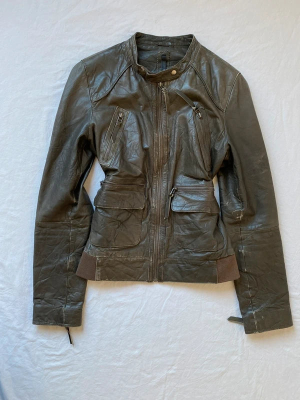 Vintage genuine leather biker jacket high quality