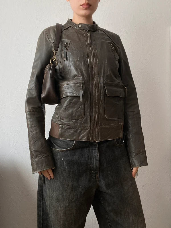 Vintage genuine leather biker jacket high quality