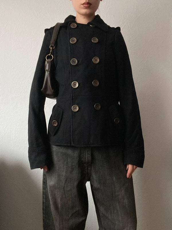 Vintage 50% wool coat pea coat belt