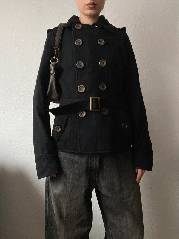 Vintage 50% wool coat pea coat belt