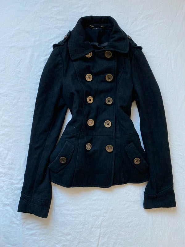 Vintage 50% wool coat pea coat belt