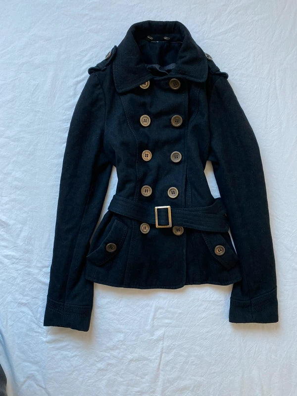 Vintage 50% wool coat pea coat belt