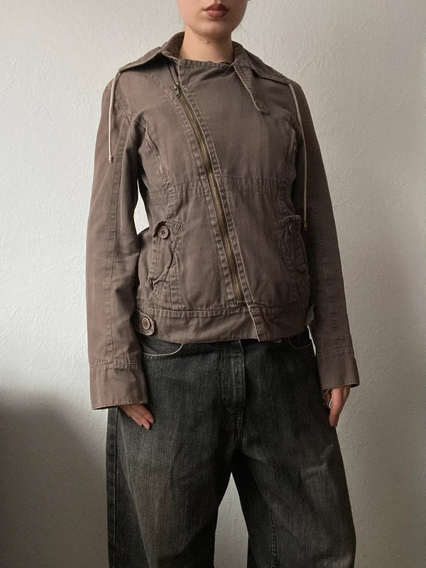 Vintage 100% cotton short asymmetrical jacket light spring summer