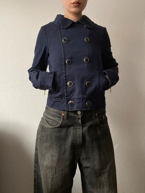 Vintage 98% cotton short light pea coat spring summer