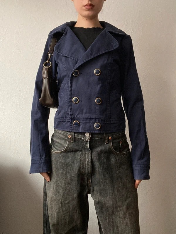 Vintage 98% cotton short light pea coat spring summer