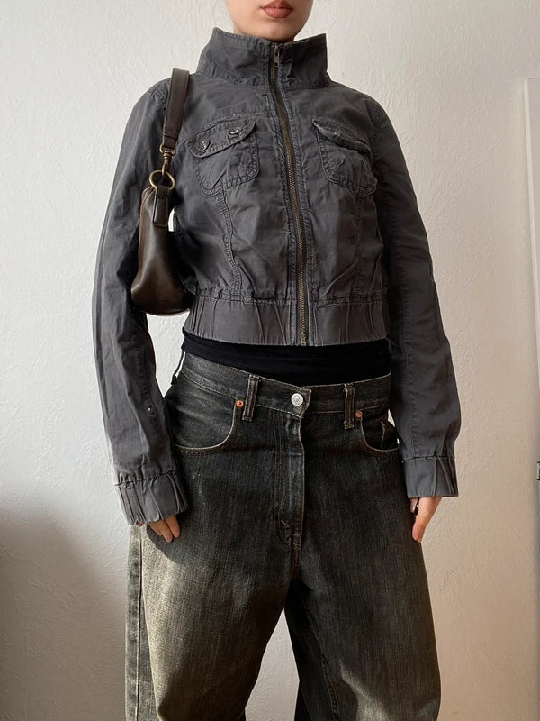 Vintage cotton short light bomber jacket spring summer