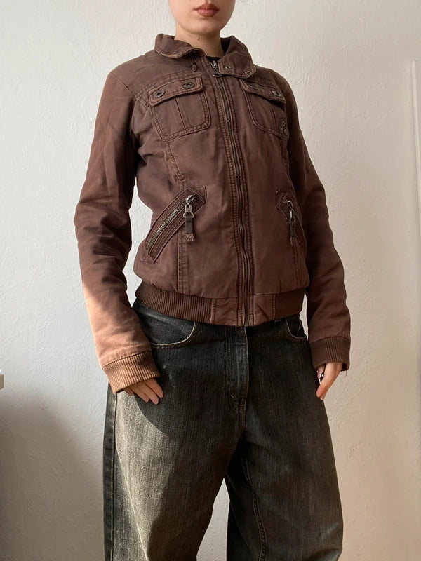 Vintage 100% cotton short bomber jacket high neck