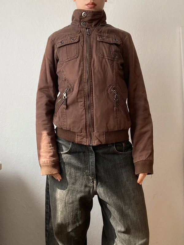 Vintage 100% cotton short bomber jacket high neck