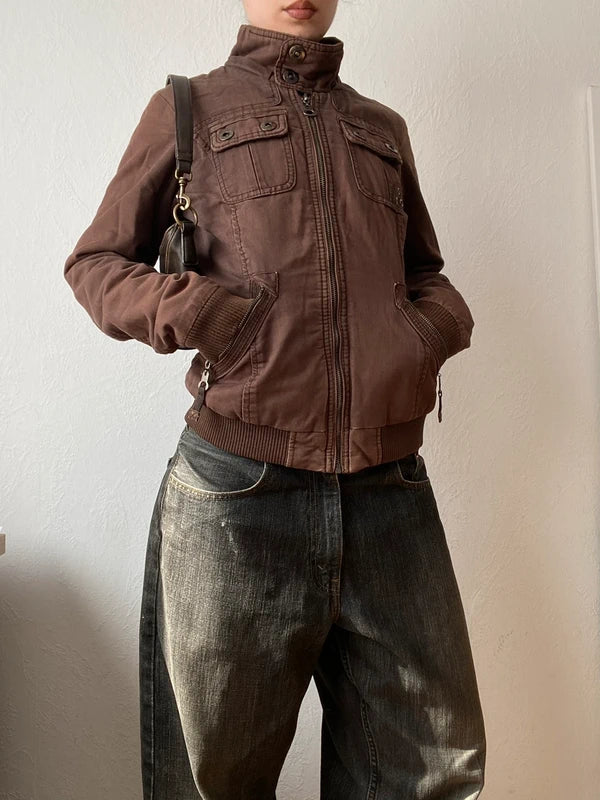 Vintage 100% cotton short bomber jacket high neck