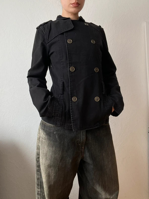 Vintage 100% cotton short light pea coat jacket Metall buttoned spring summer
