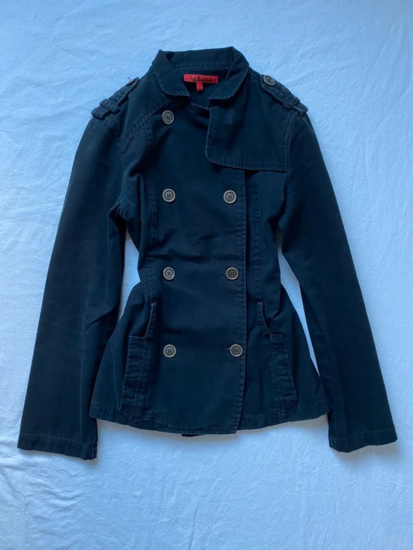 Vintage 100% cotton short light pea coat jacket Metall buttoned spring summer