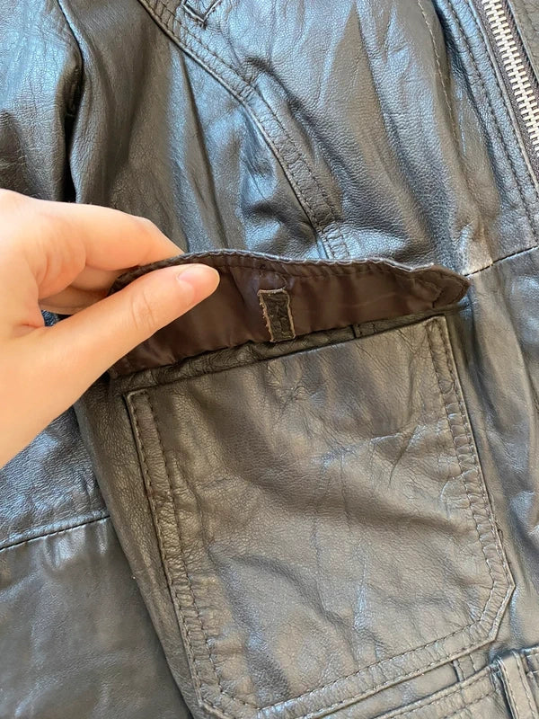 Vintage genuine leather light biker jacket spring summer