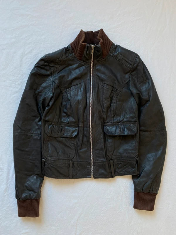 Vintage genuine leather light biker jacket spring summer