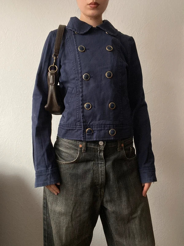 Vintage 98% cotton short light pea coat spring summer