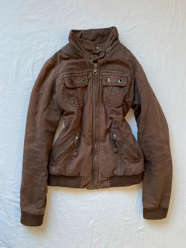 Vintage 100% cotton short bomber jacket high neck