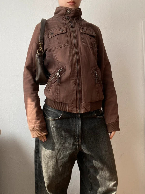 Vintage 100% cotton short bomber jacket high neck