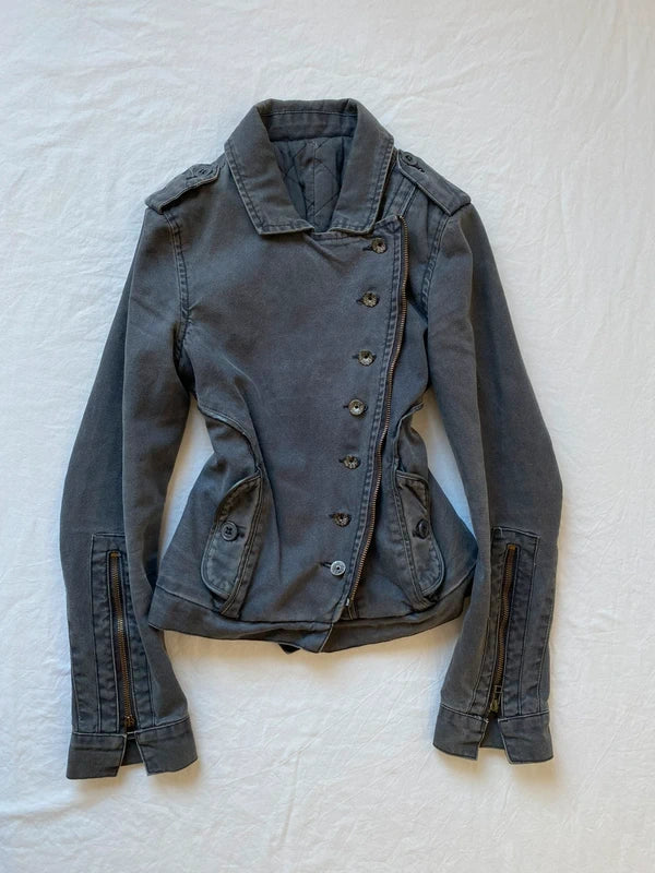 Vintage unique asymmetrical buttoned jacket 2 ways of wear