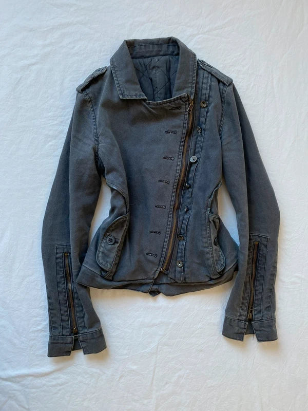 Vintage unique asymmetrical buttoned jacket 2 ways of wear