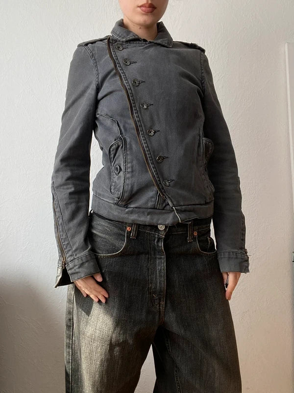 Vintage unique asymmetrical buttoned jacket 2 ways of wear