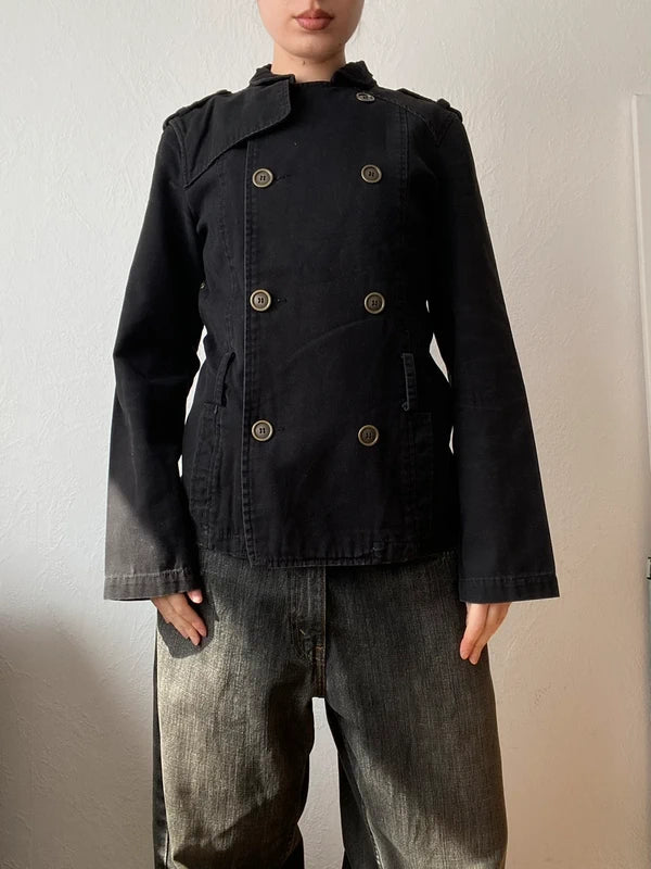 Vintage 100% cotton short light pea coat jacket Metall buttoned spring summer
