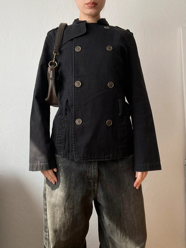 Vintage 100% cotton short light pea coat jacket Metall buttoned spring summer