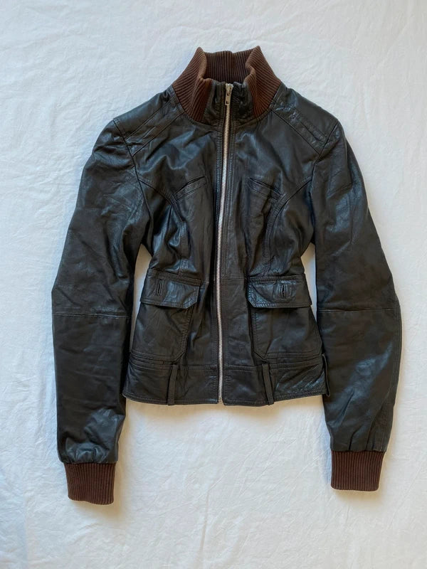Vintage genuine leather light biker jacket spring summer