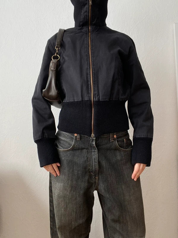 Vintage 95% cotton short bomber jacket high neck snatched waist